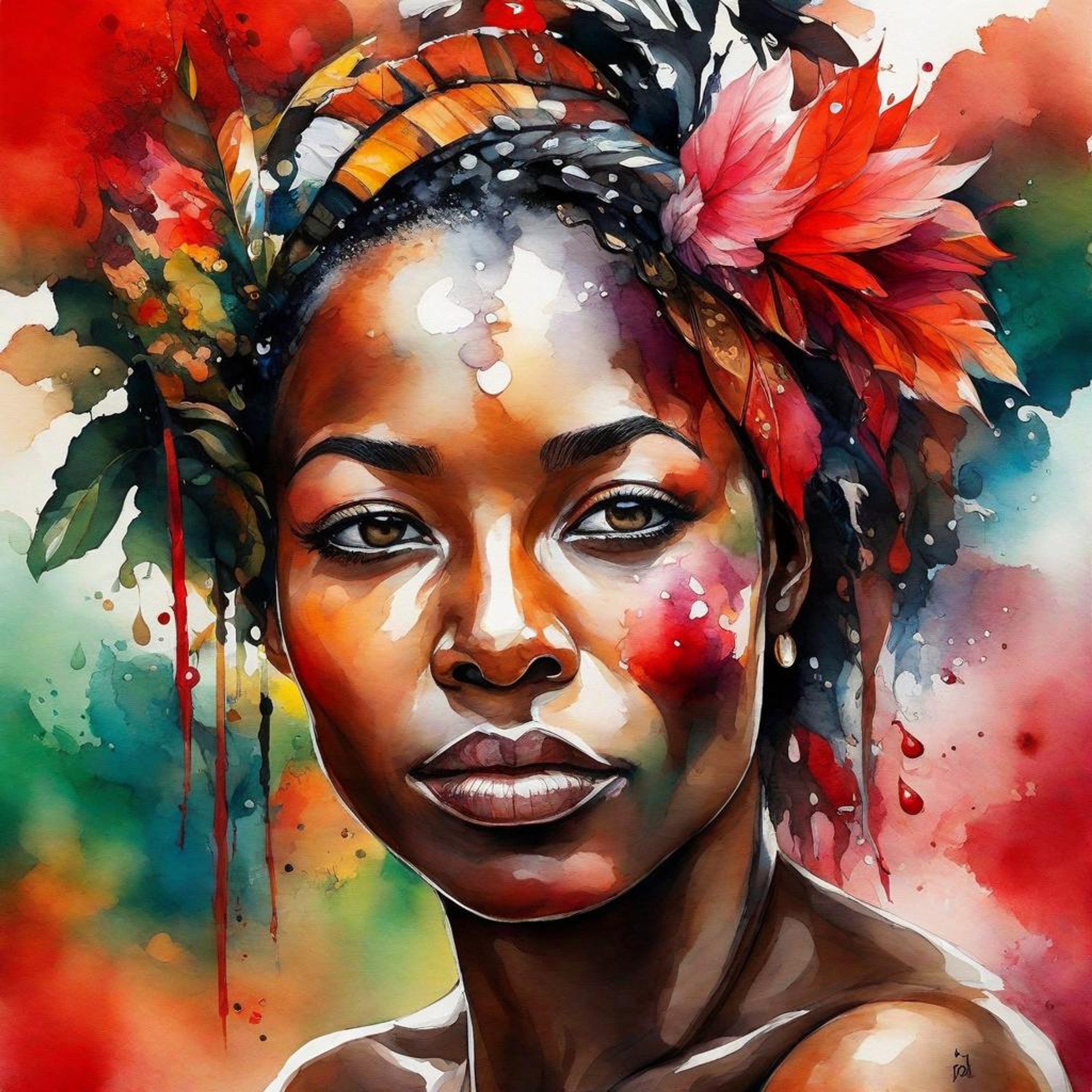Trinidad and Tobago Festival: Vibrant Watercolor Portrait - LimeWire 