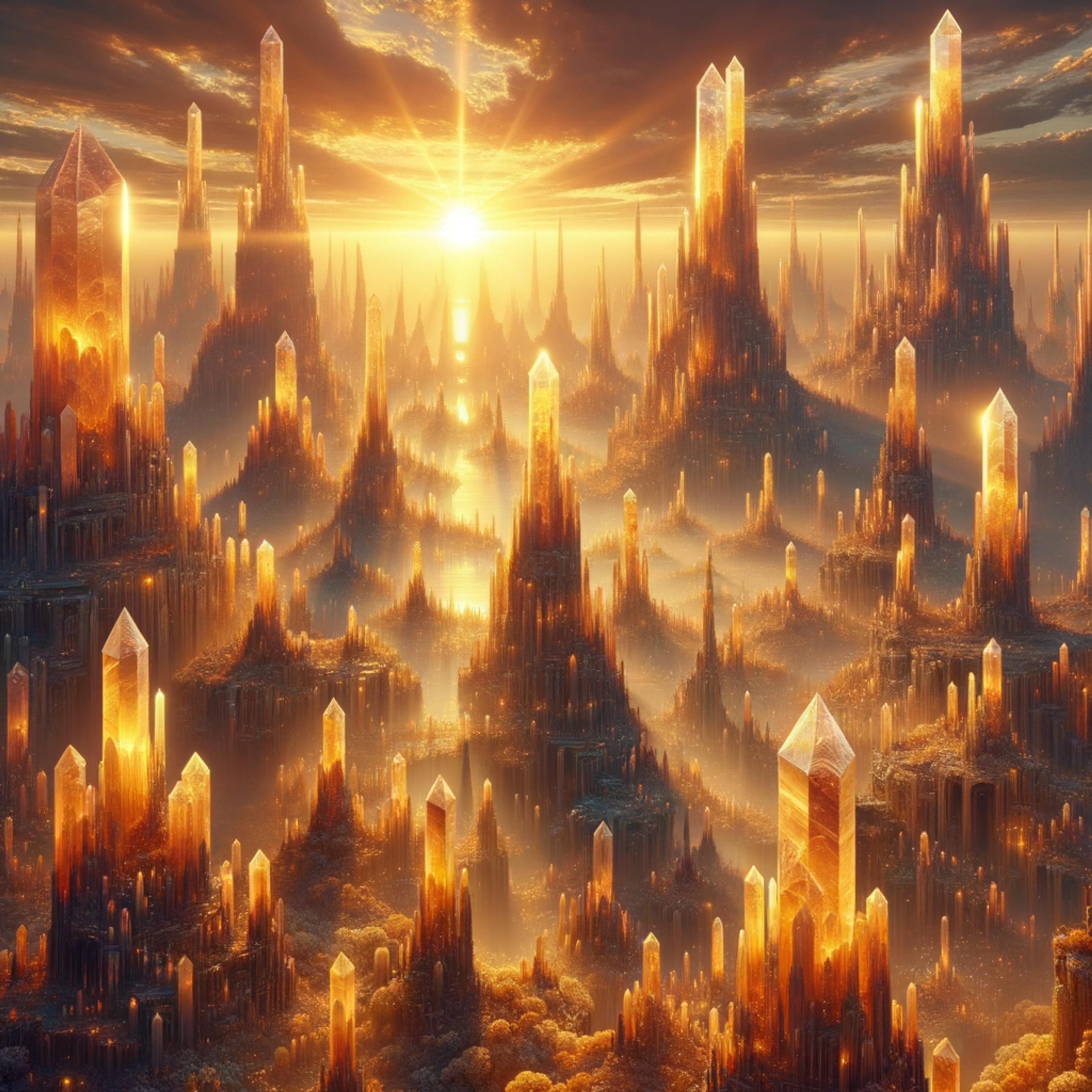 Golden Dawn Crystal Spires in Enchanted Fantasy Realm LimeWire