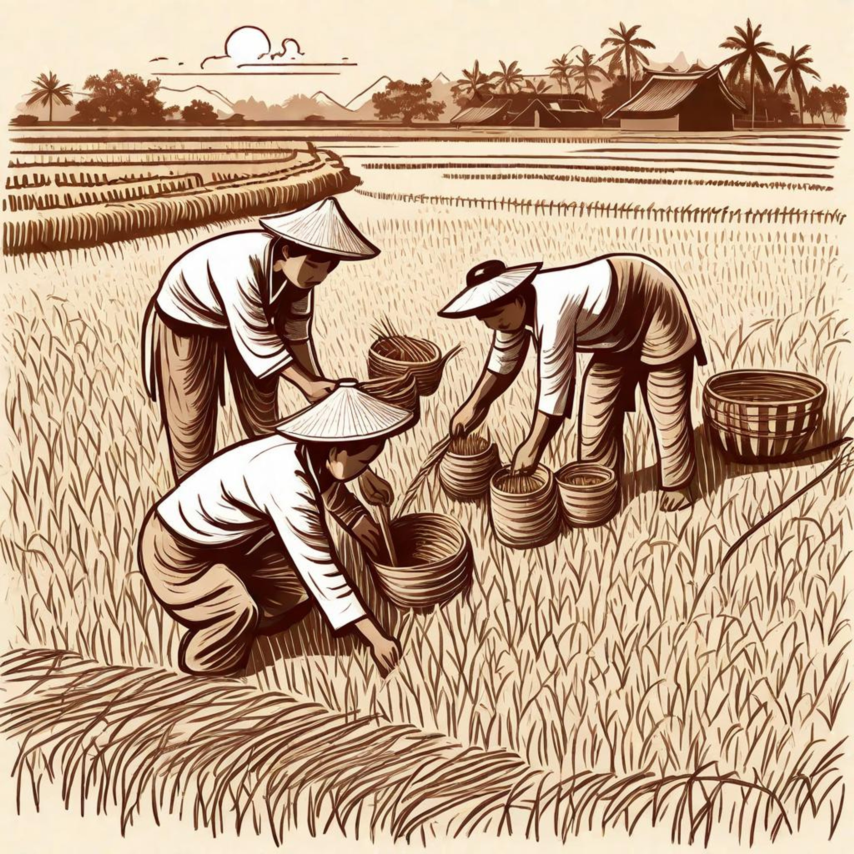 Rice Harvest: Asian Farmers in Field - LimeWire