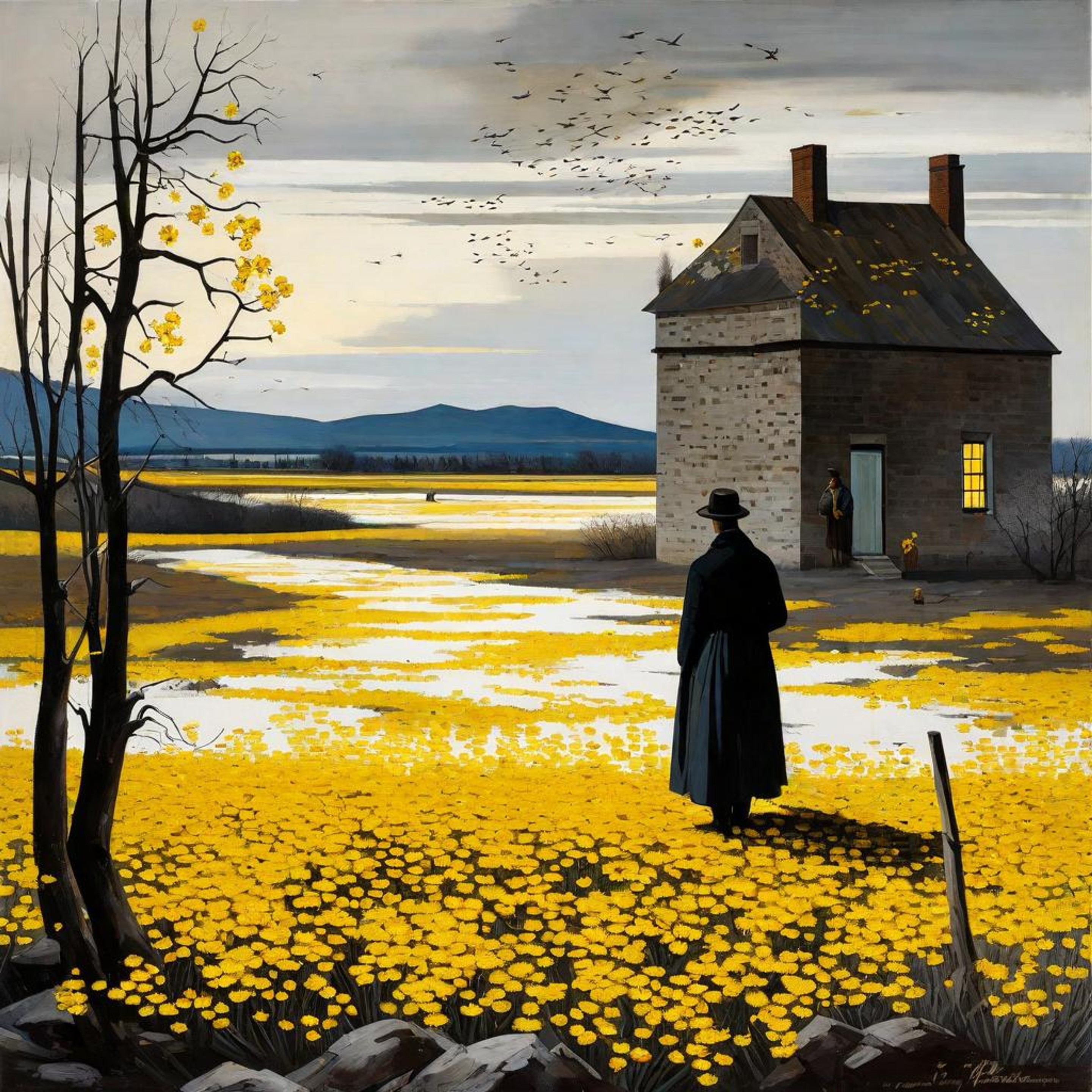 Winter's Embrace: Desolate Landscape with Lonely Geese - LimeWire Winter's Embrace: Desolate Landscape with Lonely Geese - LimeWire